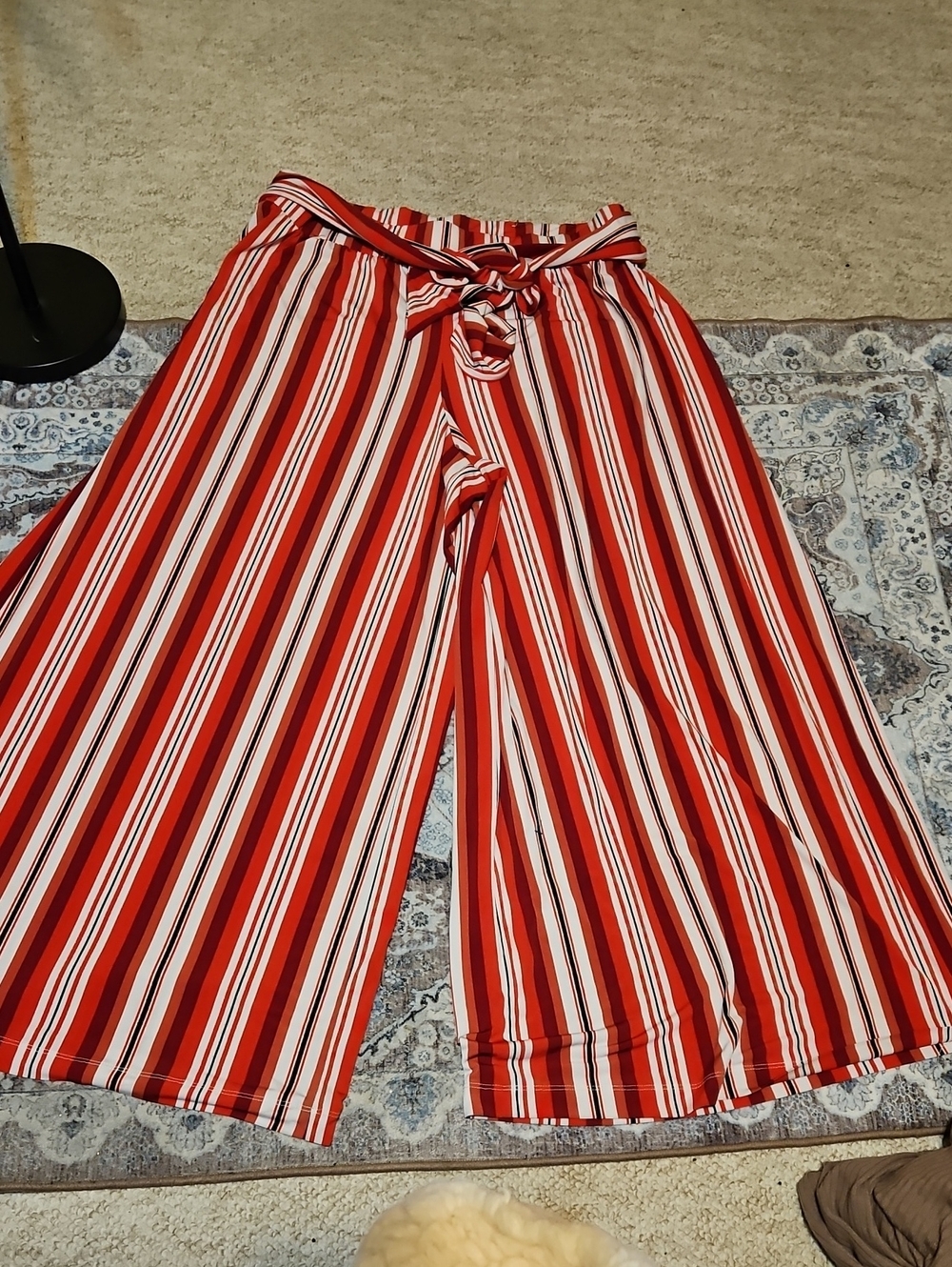 Lane Bryant Red and White Striped Wide-Leg Tie Waist Pants